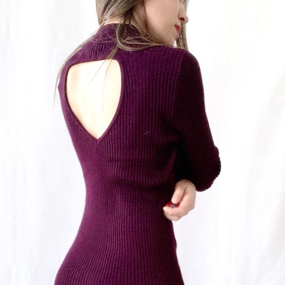 Burgundy Maroon Midi Sweater Dress with side slit - Picture 3 of 7